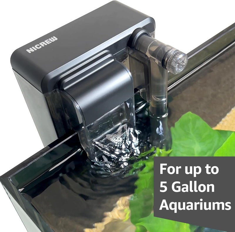 NICREW Slim Aquarium Filter, Quiet Fish Tank HOB Filters for up to 5 Gallon Aquariums, Adjustable Flow, 42 GPH, 3W - Image 1